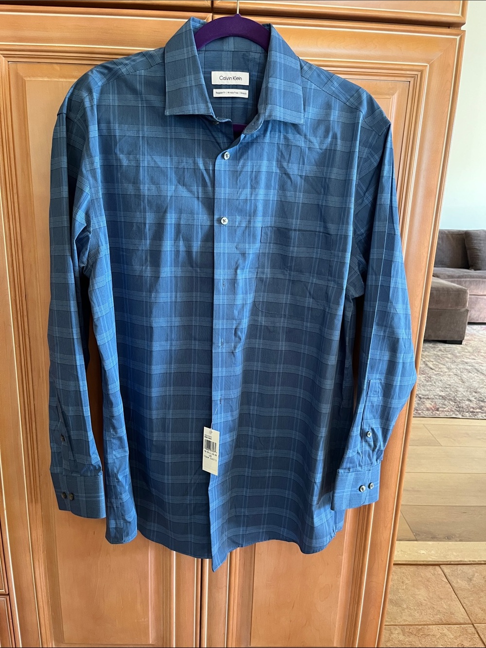 New Calvin Klein Men's Navy Blue Plaid Dress Shirt